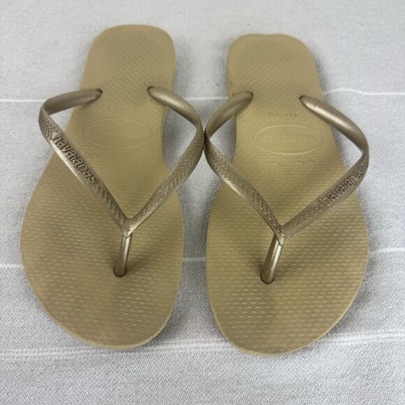 Women’s Havaianas Slim Flip Flops Thong Sandals Sand Gray Light Golden 7/8 - Picture 6 of 9